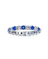 Bling Jewelry Alternating Two Tone Cubic Zirconia Stackable Cz Eternity Cocktail Statement Ring .925 Sterling Silver