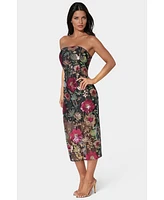 bebe Women's Strapless Sequin Midi Dress