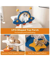 Cat Tree with Ufo Top Perch, Space Capsule & Scratching Posts Fun & Cozy Playhouse for Cats