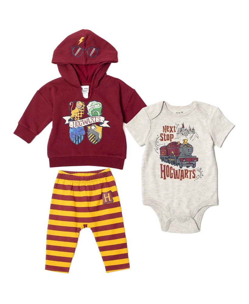 Harry Potter Fleece Pullover Hoodie Bodysuit and Pants 3 Piece Outfit Set