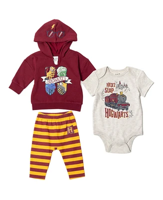 Harry Potter Fleece Pullover Hoodie Bodysuit and Pants 3 Piece Outfit Set