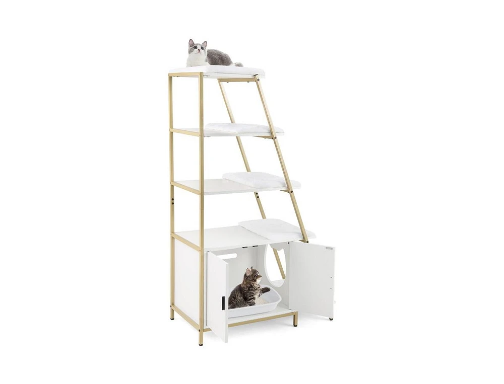 Large Cat Litter Box Enclosure with Storage & Ladder Shelf Stylish & Functional Hidden Litter Cabinet