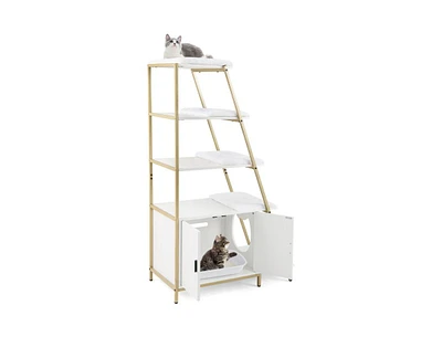 Large Cat Litter Box Enclosure with Storage & Ladder Shelf Stylish & Functional Hidden Litter Cabinet