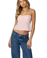 Edikted Womens Billie Open Tie Back Gingham Top