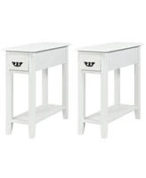 Gymax Set of 2 Nightstand 2 Tier End Bedside Sofa Side Table w/Drawer &Shelf