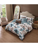 Bebejan Flowers in the Mist Bedding 100% Cotton Sateen 5 Piece King Size Reversible Comforter Set