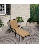 Outdoor Chaise Lounge with Cushions Patio Chairs Wheels & Adjustable Backrest Aluminium Pool Sun Lounges for Outside, Beige