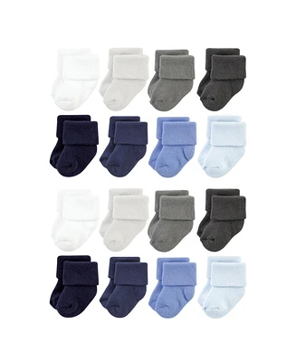Hudson Baby Boys Cotton Rich Terry Socks 16pk, Solid Blue Gray