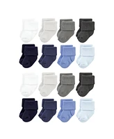 Hudson Baby Boys Cotton Rich Terry Socks 16pk, Solid Blue Gray
