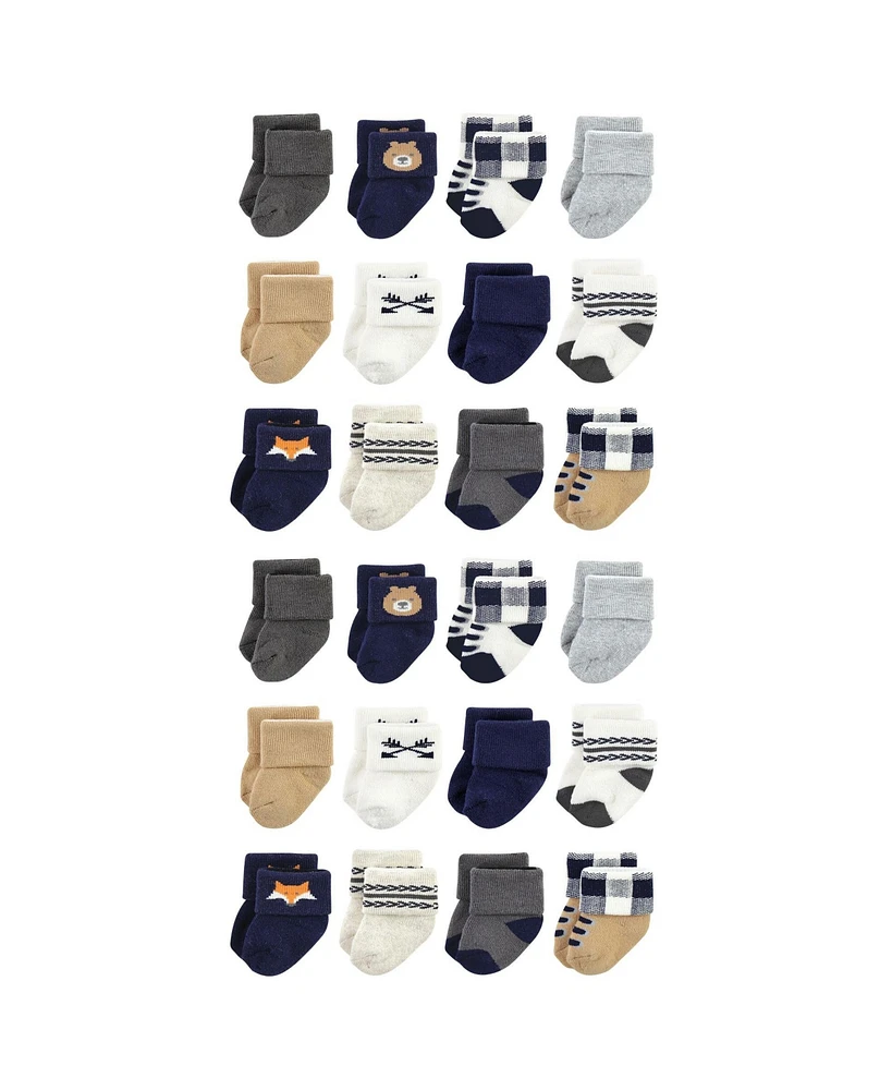 Hudson Baby Cotton Rich Terry Socks 24-Pack, Blue Forest, 0-6 Months