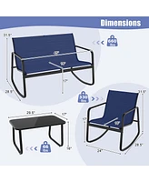 4 Pcs Patio Rocking Set Rocking Chairs & Loveseat with Glass-Top Table Outdoor