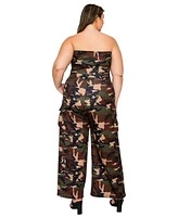 L I V D Women's Plus Freya Camo Cargo Jumpsuit