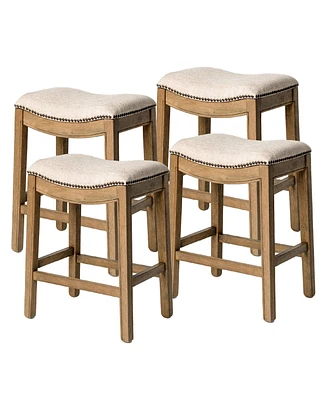 Maven Lane Adrien Backless Saddle Kitchen Stool, Natural Wood Finish, Set of 4