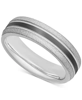 Men's Bark & Brushed Finish Wedding Band Sterling Silver Black Rhodium-Plate