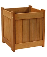 Meranti Wood 16-Inch Square Planter Box with Teak Oil Finish