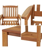 Meranti Wood 3-Piece Outdoor Patio Conversation Set - 2 Chairs and 1 Table - Teak Oil Finish