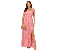 Adrianna Papell Women's Floral-Print Off-The-Shoulder Gown