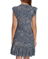 Tommy Hilfiger Women's Printed Flutter-Sleeve Shift Dress