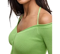 Good American Women's Rib-Knit Off-Shoulder Long-Sleeve Top