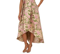 Adrianna Papell Women's Jacquard High-Low One-Shoulder Gown
