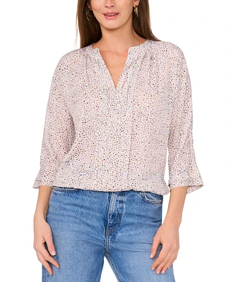 Vince Camuto Women's Printed Split-Neck 3/4-Sleeve Top