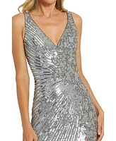 Mac Duggal Women's Beaded Floral Sleeveless Gown