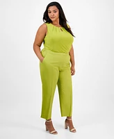 Kasper Plus Mid-Rise Cropped Side-Slit Trousers