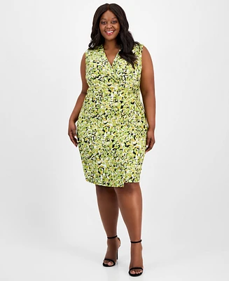 Kasper Plus Sleeveless Printed Fax-Wrap Dress