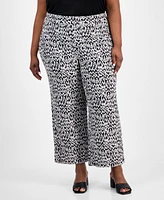 Kasper Plus Printed Wide-Leg Pull-On Pants