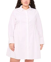 Msk Plus Cotton Collared Long-Sleeve Shirtdress