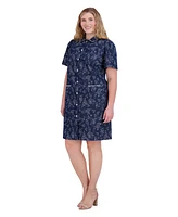 Eliza J Plus Embellished Floral Denim Shirtdress