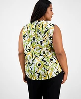 Kasper Plus Sleeveless Printed Keyhole Blouse