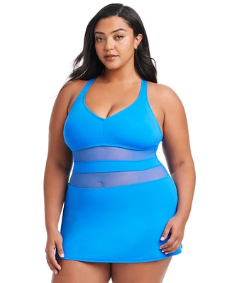 Bleu by Rod Beattie Plus Dont Mesh With Me Inset Swim Dress