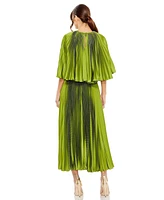 Women's Pleated Caplet T-Length Gown Dress