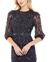 Women's Sequined Elbow Sleeve Gown