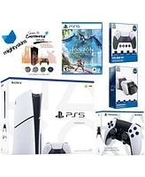 Sony Playstation 5 Slim Disc Bundle with Horizon Forbidden West, Extra Edge Controller, Fps Grip Kit, Dual Charge Dock and MightySkins Decal Voucher