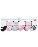 Luvable Friends Infant Girl Grow with Me Cotton Terry Socks, Pink Black Ballet, 0-6 and 6-12 Months