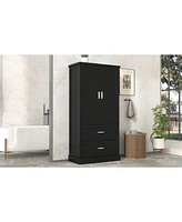 Tall Bathroom Storage Cabinet, Cabinet with Two Doors and Drawers, Adjustable Shelf, Mdf Board, Black