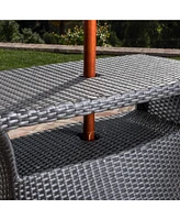 All-in-One Outdoor Side Table with Umbrella Hole and Storage Shelf