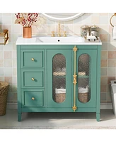 36-inch Bathroom Vanity with 2 Soft Close Doors, Solid Wood Frame Modern Bathroom Storage Cabinet with 3 Drawers