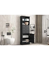 Tall Black Storage Cabinet with 3 Drawers and Shelves for Home