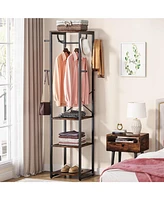 Tribesigns Coat Rack Freestanding with Shelves, Industrial Hall Tree with 4 Shelves and 8 Hooks, Standing Small Clothes Rack Closet Organizer for Entr