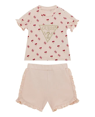 Guess Baby Girls 2-Piece Short Sleeve All Over Print T-Shirt and Active Set