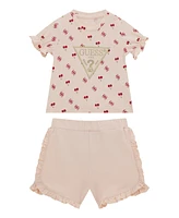 Guess Baby Girls 2-Piece Short Sleeve All Over Print T-Shirt and Active Set