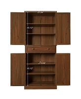 Tall Storage Cabinet with Drawers 4 Rattan Door Storage Cabinet with Adjustable Shelf Freestanding Cupboard for Kitchen Living Room, Brown