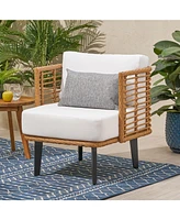 Modern Wicker and Acacia Wood Outdoor Chair with Water-Resistant Cushions