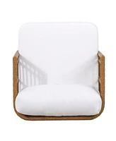 Modern Wicker and Acacia Wood Outdoor Chair with Water-Resistant Cushions