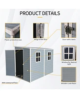 4x8ft Outdoor Storage Shed with Floor Resin shed with Two-Window, Waterproof, Lockable Doors for Patio,Yard,Lawn ---Gray