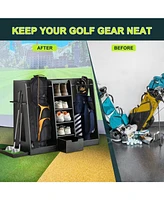 55" Wooden Golf Bag Organizer with Storage Drawers and Club Holders