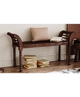 Elegant Retro Style Bench with Turned Legs, Bed End Bench for Bedroom or Living Room Decor, Walnut